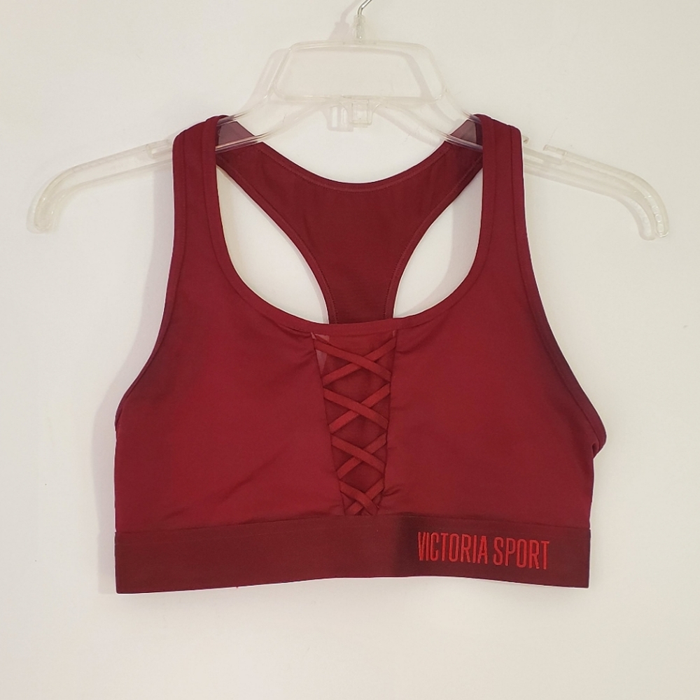Victoria's Secret Sport Lace-Up Racerback Sports Bra in Burgundy